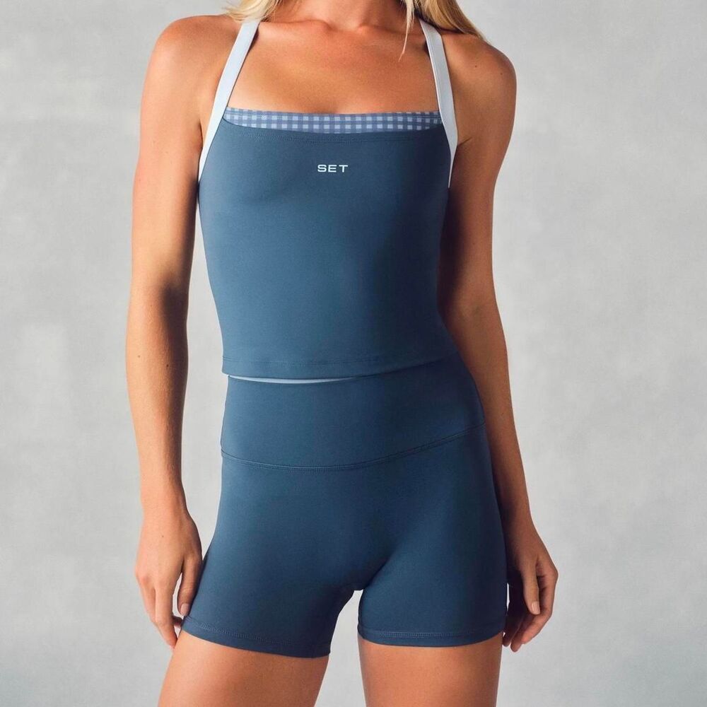 Set-active Women's Blue and Navy Crop-top